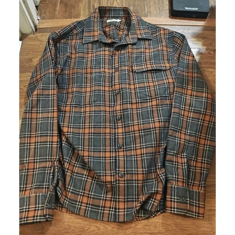 Taylor Stitch The Moto Utility Shirt Brown Gray Plaid Men's Size 46 Flannel